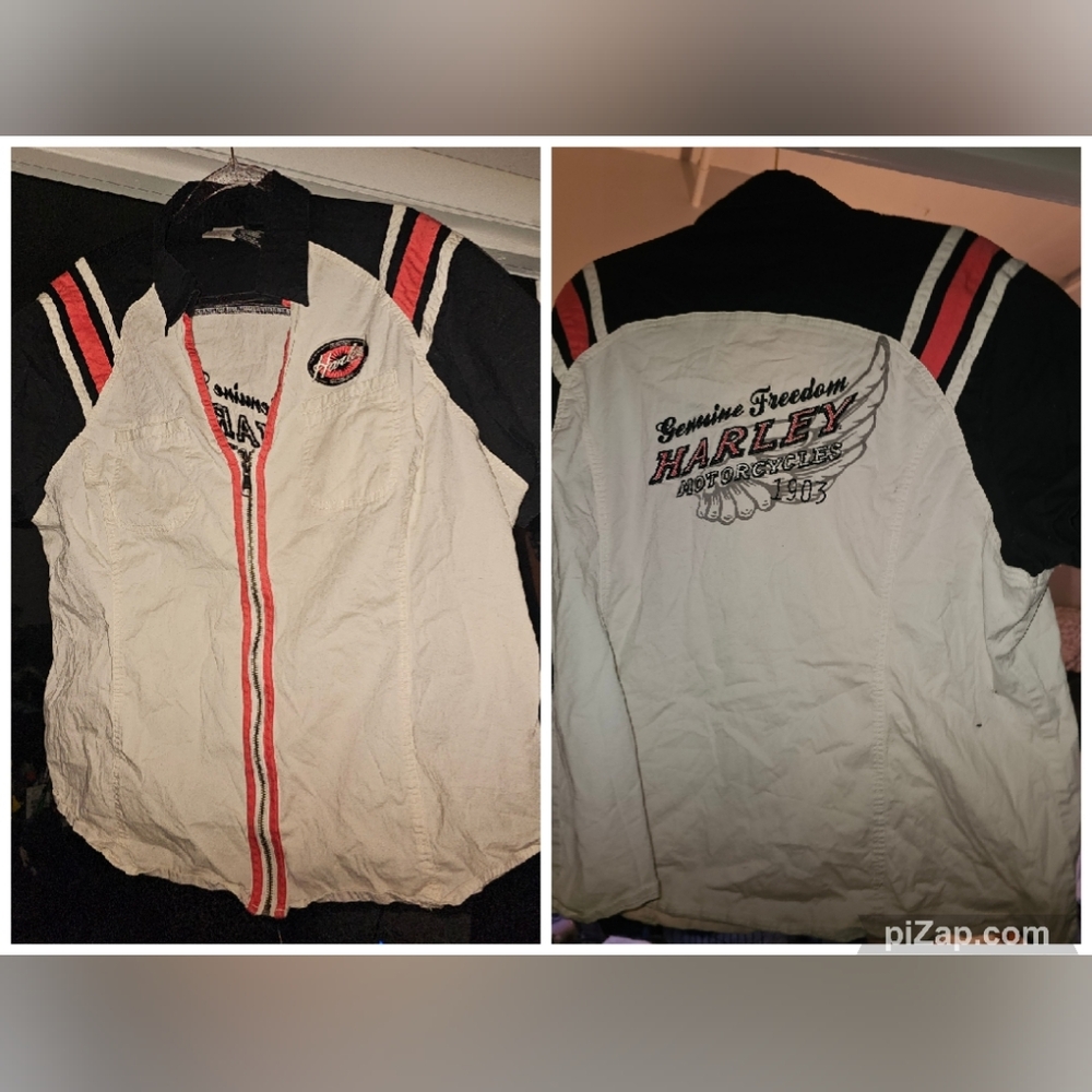 Womens Plus Size Harley-Davidson Zip Up Orange, Black & White Top.  EUC! 3W